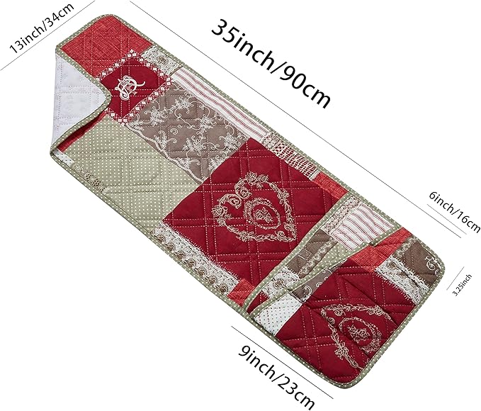 Brilliant Sunshine Burgundy Floral Patchwork Couch Armrest 5 Pockets Organizer, Slip Resistant Armchair Caddy, Washable Remote Controls Holder, Storage for Magazine, Tablet, iPad, 35×13", Burgundy