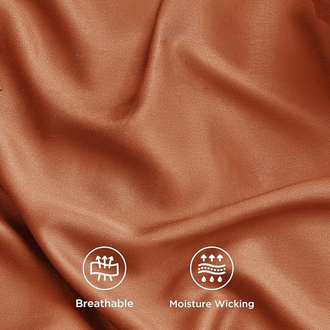 Bedsure Queen Sheet Set, Rayon Derived from Bamboo, Cooling Sheets, Breathable & Soft, Deep Pocket Up to 16 Inches, Hotel Luxury Silky Bedding for Hot Sleepers, Burnt Orange