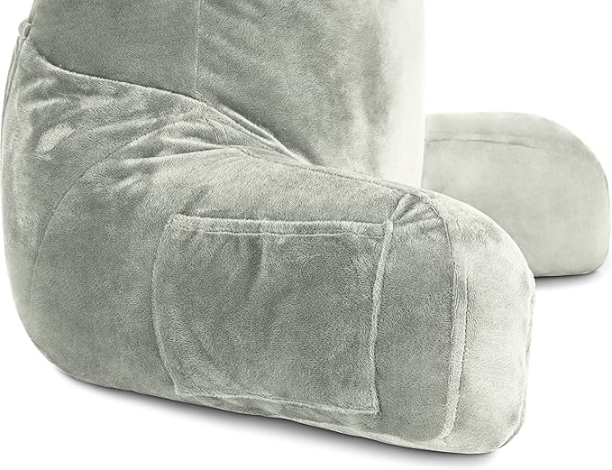 Husband Pillow Desert Sage, Original Reading Pillow in Bed Rest Chair, Shredded Memory Foam Large Lounge Cushion Adult Backrest with Arms, Comfy Back Support for Sit Sitting Up, Wash/Removable Cover