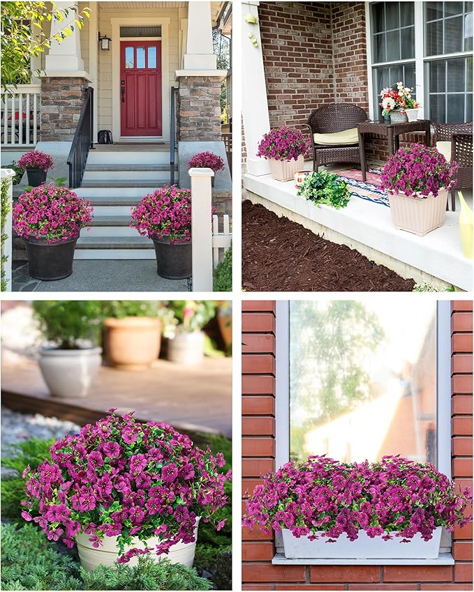 Artificial Flowers for Outdoors Faux Outside Plants Spring Summer Decorations 16 Bundles UV Resistant Silk Daisy Fake Eucalyptus Realistic Used for Yard,Porch,Patio,Window Box,Planter Decor