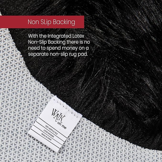 Silky Soft Faux Fur Rug, 5 ft. x 7 ft. Black Fluffy and Shaggy Sheepskin Area Carpet for Living Rooms, Bedroom, Kid's Room, or Nursery, Home Décor Accent, Machine Washable with Non-Slip Backing