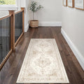 Runner Rug 2x5 Cream Hallway Washable Beige Carpet Non Slip Vintage Medallion Beige Carpet Low Pile Soft Distressed Retro Indoor Long Rug for Entryway Kitchen Bathroom Laundry Bedroom