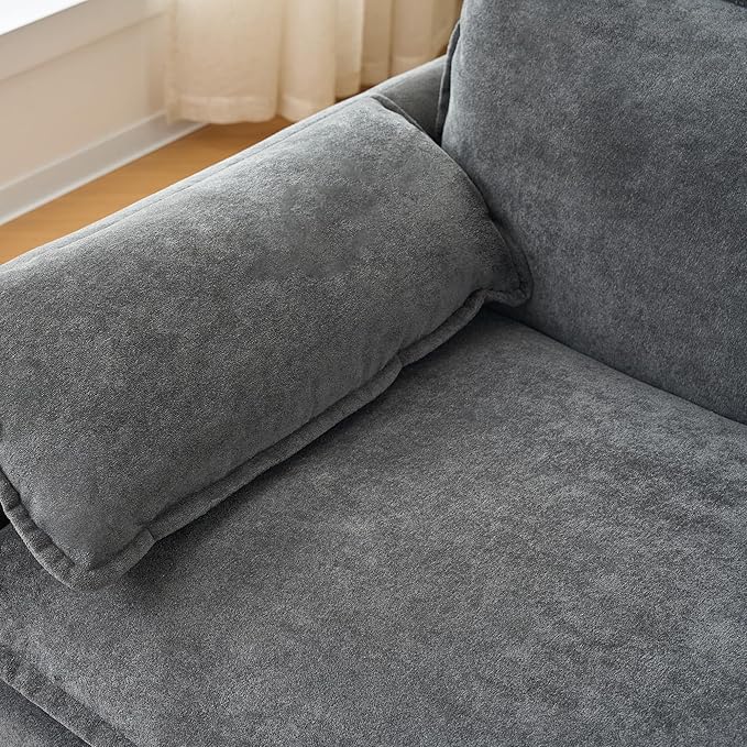 KEIKI Set of 2 Oversized Accent Chairs, Comfy Chenille Upholstered Armchairs with Side Storage Pockets, Deep Seat Reading Chairs for Living Room, Bedroom, or Apartment, Gray