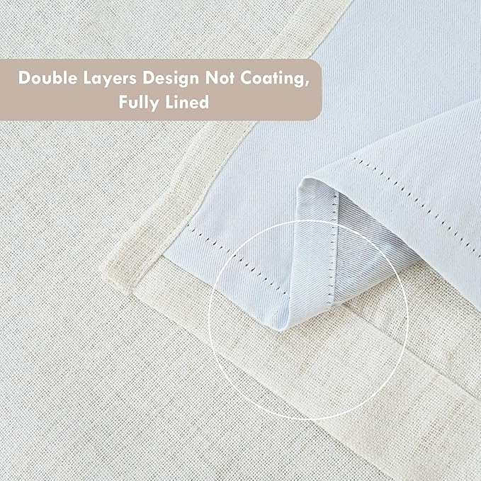 DriftAway Double Layer Linen Blackout Tie Up Curtains Thermal Insulated Fully Lined Balloon Roman Shade Bathroom Window Adjustable Rod Pocket for Small Window 31 Inch by 47 Inch Beige