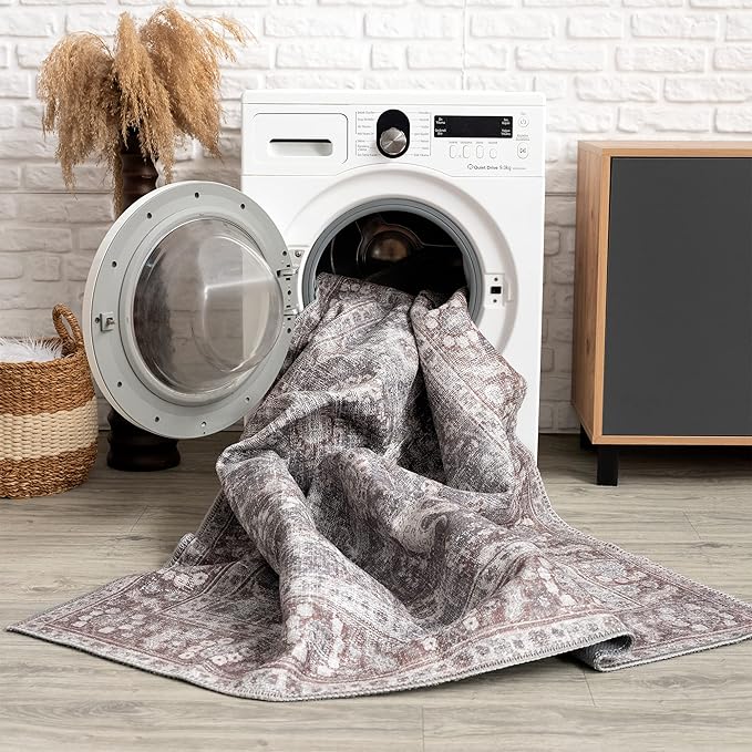 Bloom Rugs Washable 5' x 7' Rug - Brown/Dark Gray Traditional Area Rug for Living Room, Bedroom, Dining Room, and Kitchen - Exact Size: 5' x 7'
