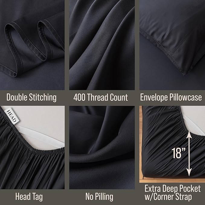 Bella Coterie Luxury Bamboo Viscose Twin XL Size Sheet Set | 100% Organically Grown | Ultra Soft | Cooling for Hot Sleepers | 18" Deep Pocket [Black]