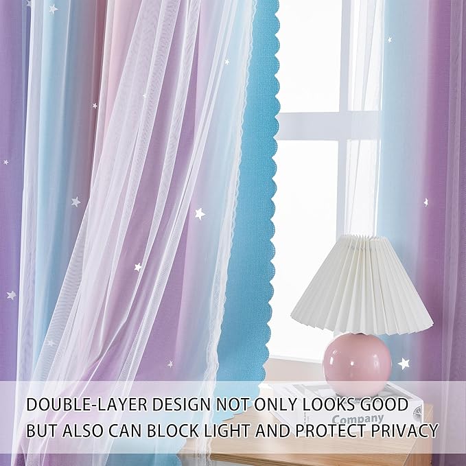 XiDi Curtains for Bedroom Decor, Rainbow Pink Purple/62/63