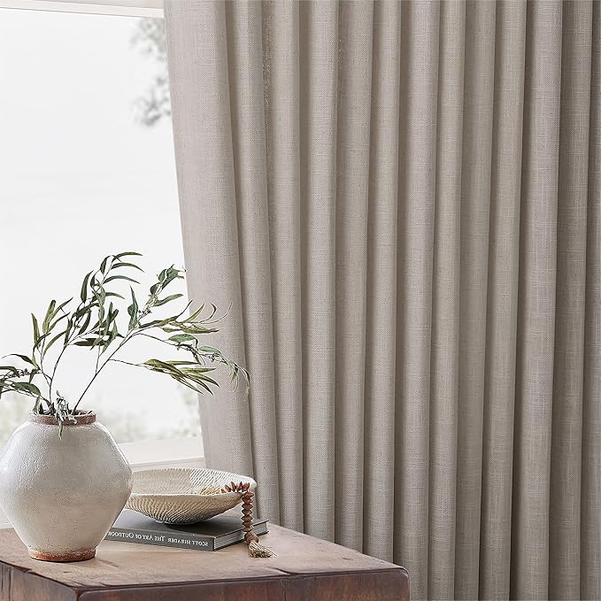 Taupe Burlywood Pinch Pleated Linen Curtains 96 Inches Long for Living Room Bedroom 2 Panels Light Filtering Pinch Pleat Hooks Rings Back Tab Neutral Country Farmhouse 96 Inch Window Curtain Drapes
