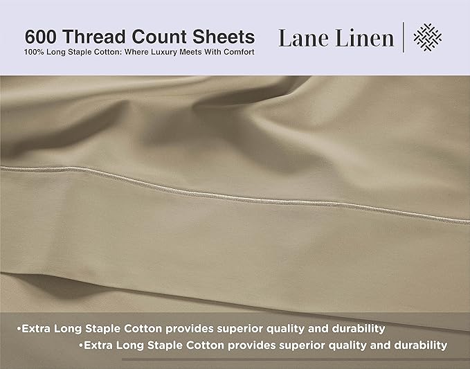 LANE LINEN 600 Thread Count 100% Mercerized Cotton California King Sheet Sets, Ultra Soft & Comfy Sateen Weave, Fully Elasticized Machine Wash Cal King Sheets Set, Naturally Cooling Cotton- Linen