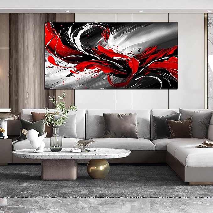 Black White and Red Abstract Print Picture Painting Large Canvas Wall Art for Living Room Bedroom Framed Canvas Wall Decor Modern Room Abstract Wall Decorations Artwork Size 30x60 Ready to Hang