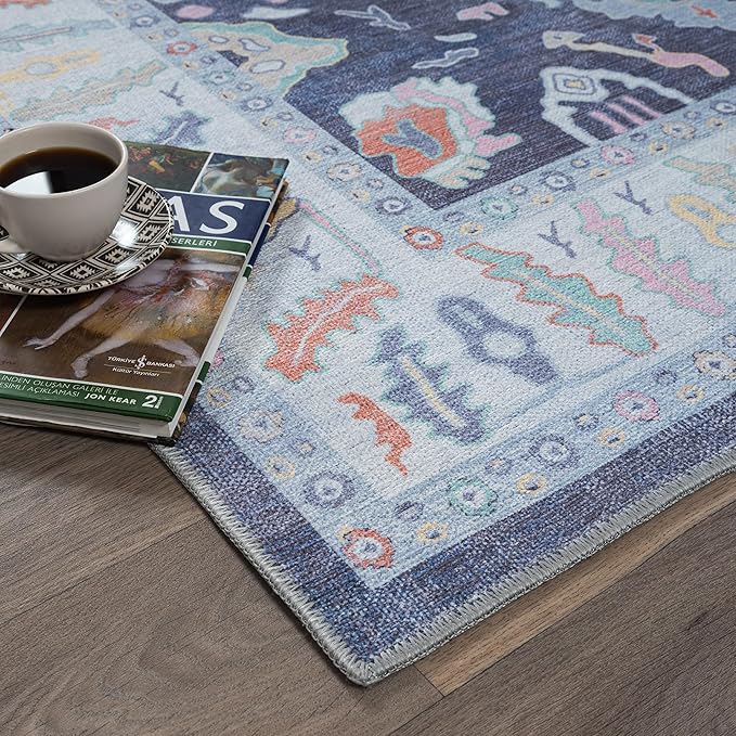 Fame Rugs Navy Blue Modern Oushak Rug 10x13, Vintage Turkish Colorful Oriental Washable Antique Inspired Oversize Area Rugs, Luxury Living Room Bedroom (388NB, 10' x 13')