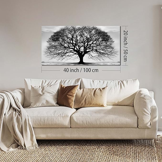 Prepeyssee Tree of Life Wall Art Large Artwork Black and White Wall Art Modern Landscape Nature Canvas Prints Decor for Living Room Bedroom Office Ready to Hang 20"x40"