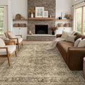 FMFUNCTEX 10x12 Washable Area Rug Brown Vintage Neutral Distressed Large Non Slip Carpet for Living Room Bedroom Soft Low Pile Indoor Mat Retro Floral Throw Rug for Dining Room Kitchen Office Nursery