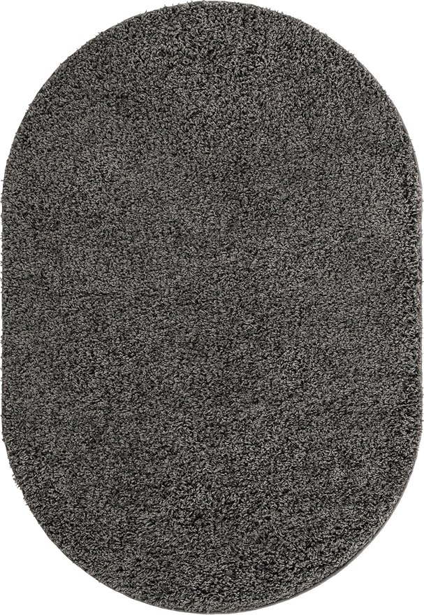 Unique Loom Solid Shag Collection Area Rug (4' 1" x 6' 1" Oval, Graphite Gray)