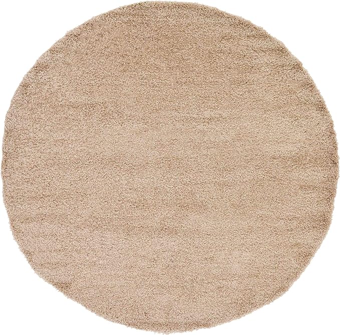 Unique Loom Solid Shag Collection Area Rug (7' 10" Round, Taupe)