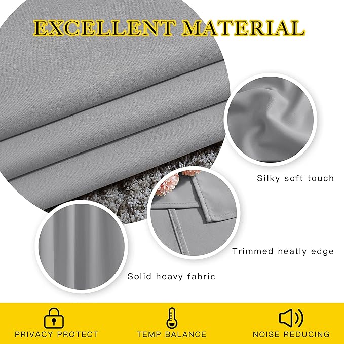 NICETOWN Blackout Silver Grey Living Room Curtains - Grommet Solid Thermal Insulated Sound Reducing Room Darkening Privacy Doorway Curtains for Bedroom (2 Panels, W52 x L78)