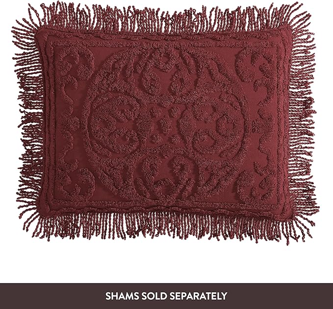 Beatrice Home Fashions Medallion Chenille Bedspread, Full, Burgundy
