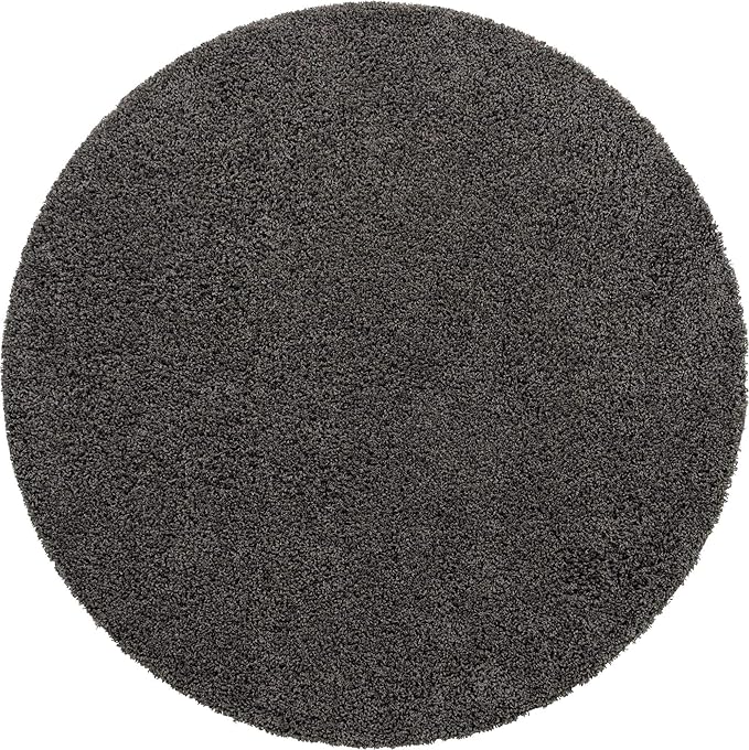 Unique Loom Solid Shag Collection Area Rug (7' 1" Round, Graphite Gray)