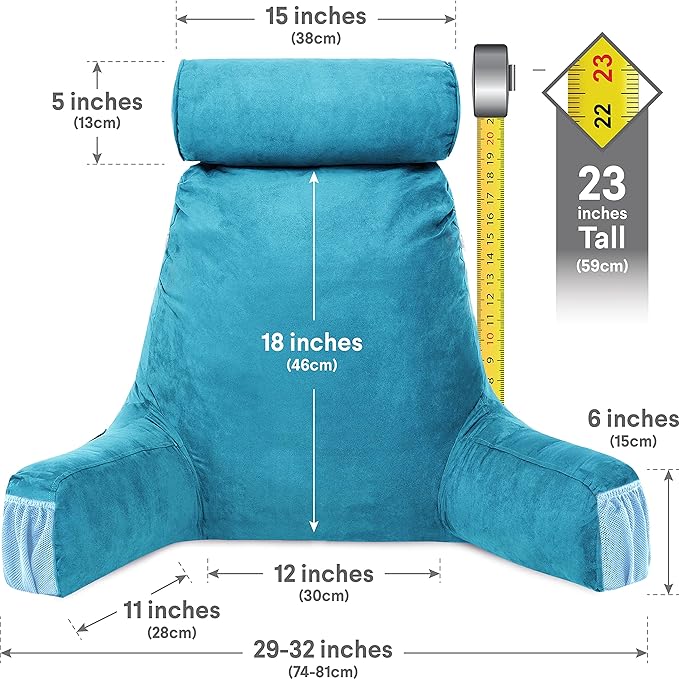 Husband Pillow Medium Aspen Edition Rodeo Blue, Sit Up Reading & Bed Rest with Arms, Ultra-Comfy, Detach Neck Roll - Premium Shredded Memory Foam Backrest, Reverses to Micro: Suede or Plush