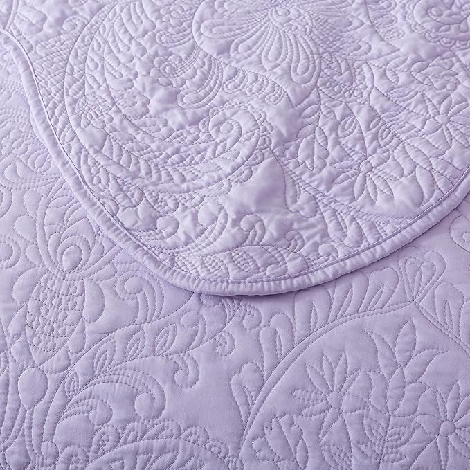 HoneiLife Quilt Sets King Size - Microfiber Bedspreads for King Bed, 3-Piece Lightweight Coverlets, Retro Bedlinen Sets, King Quilt Bedding Set All Season Use-Light Purple