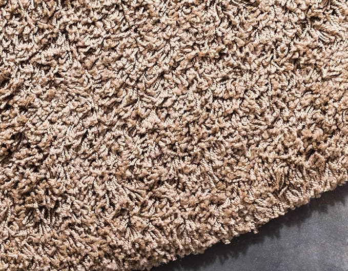 Unique Loom Solid Shag Collection Area Rug (7' 10" Round, Sandy Brown)