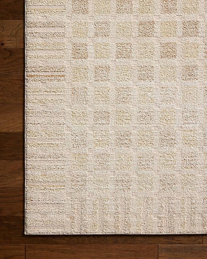 Loloi Chris Loves Julia Calvin Collection CLV-03 Bone/Natural 2'-3" x 3'-10" Accent Rug Checkered Neutral Soft Living Room Bedroom Carpet