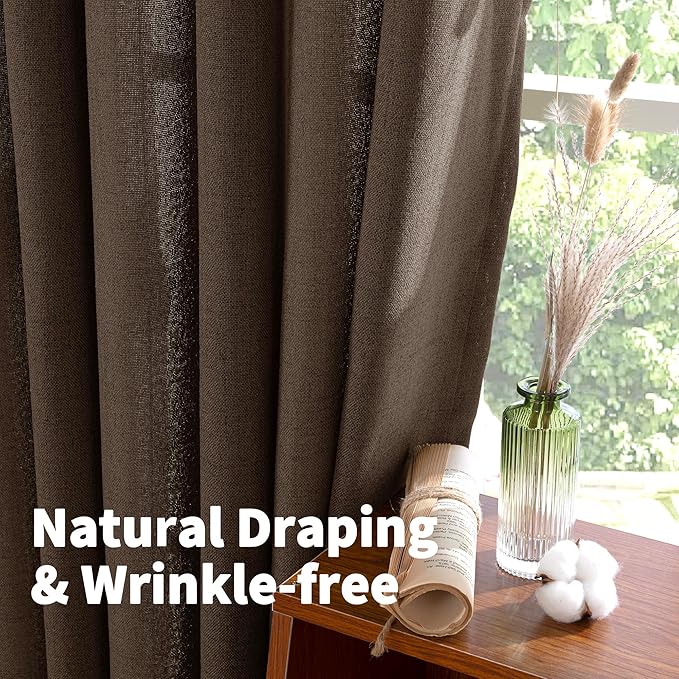 YoungsTex Brown Linen Curtains 80 Inch Length for Living Room, Chocolate Light Filtering Drapes Semi Sheer with Bronze Grommet Privacy for Bedroom Farmhouse Decorative, 52 x 80 Inch, 2 Panels