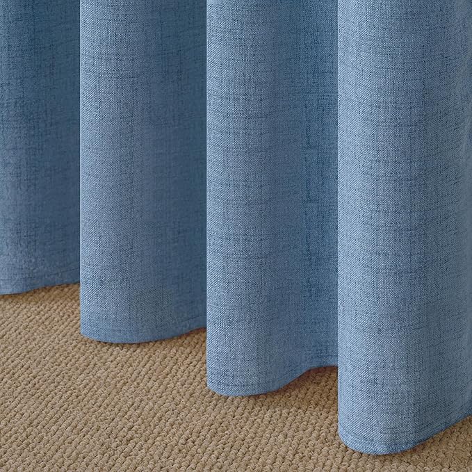 YoungsTex Extro Long Linen Curtains 102 Inch Length for Living Room, Light Filtering Semi Sheer Drapes with Bronze Grommet Privacy for Dining Bedroom Window, Denim Blue, 52 x 102 Inch, 2 Panels