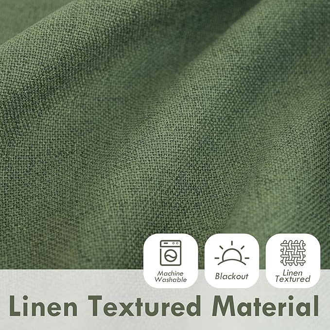 DriftAway Double Layer Linen Blackout Tie Up Curtains Thermal Insulated Fully Lined Balloon Roman Shade Bathroom Window Adjustable Rod Pocket for Small Window 45 Inch by 63 Inches Olive Green