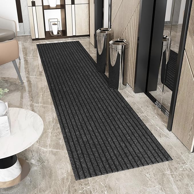 Ottomanson 2'7" x 28' Hallway Runner with Scraper Pile - Extra Durable Non-Slip Rug Mat for Indoor & Outdoor Use - Ideal for Kitchen, Entryway & Garage - High-Traffic Carpet, Black
