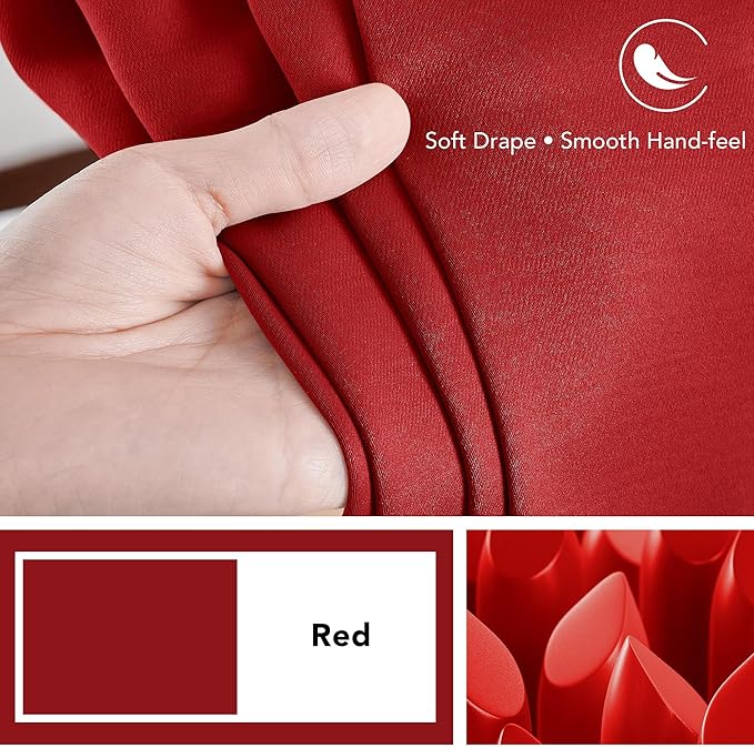 Deconovo Christmas Blackout Curtains, Thermal Insulated, W42 x L84 2 Panels, Back Tab, Machine Washable, Room-Darkening Drapes for Bedroom/Living Room Red