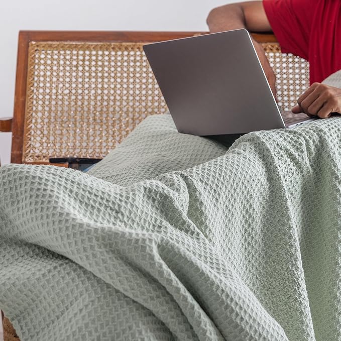 Salt Earth 100% Cotton Throw Blanket, Twin, 68"x92" Waffle Throws for Home, Bedrooms, Outdoor & Cozy Couch, Modern & Cozy Bed Room Decor Blankets,Lightweight All Season Western Blanket(Sea Foam)