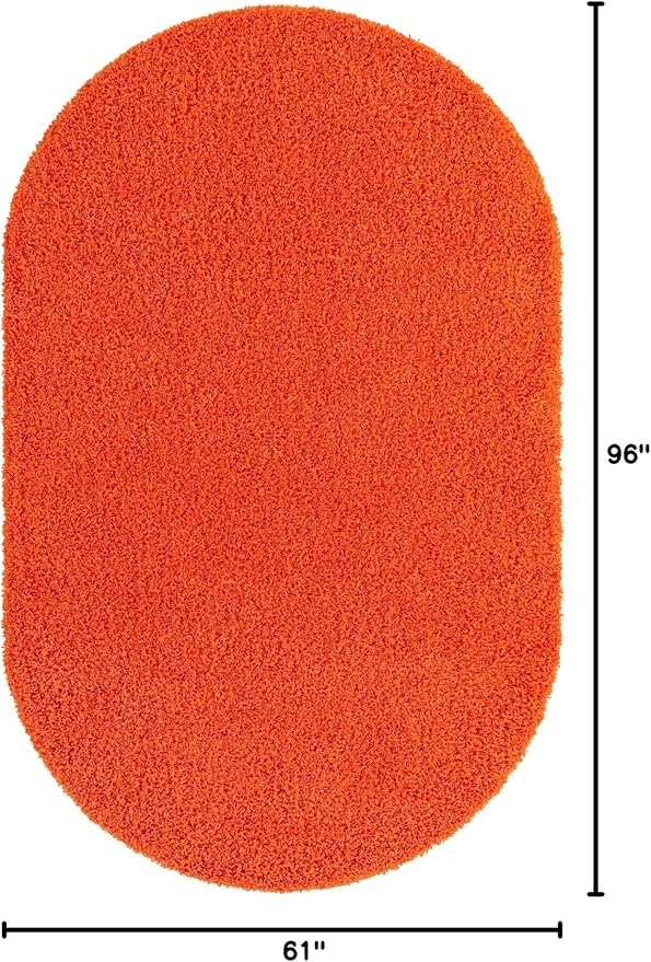 Unique Loom Solid Shag Collection Area Rug (5' 1" x 8' Oval, Tiger Orange)