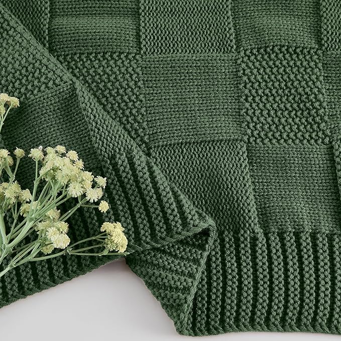 CozeCube Check Knit Throw Blanket, Christmas Green Checkered Bedroom Blanket for Couch, Soft Cozy Warm Knitted Blanket for Bed Sofa Living Room, Decorative Spring Fall Throw Blanket, 50"X60"