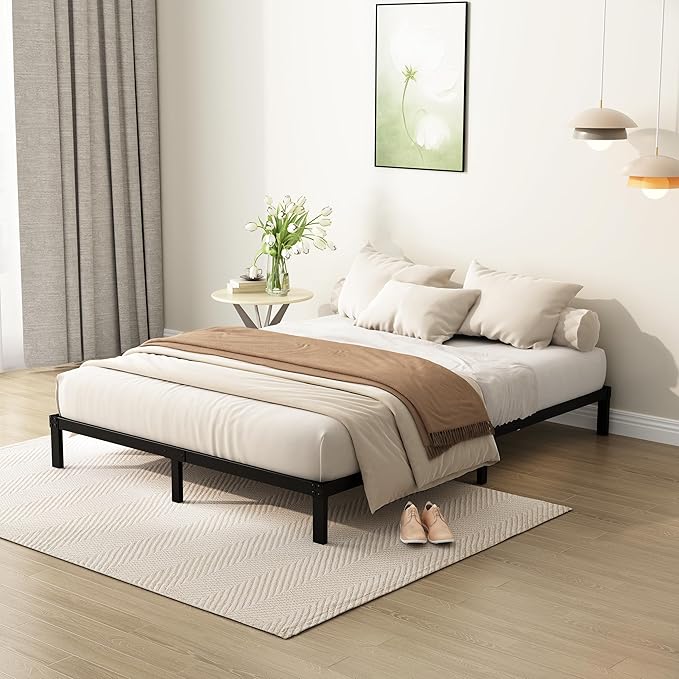 9 Inch King Bed Frame Heavy Duty Low Profile Metal Platform No Box Spring Needed Mattress Foundation, Easy to Assembly, Noise Free, Black