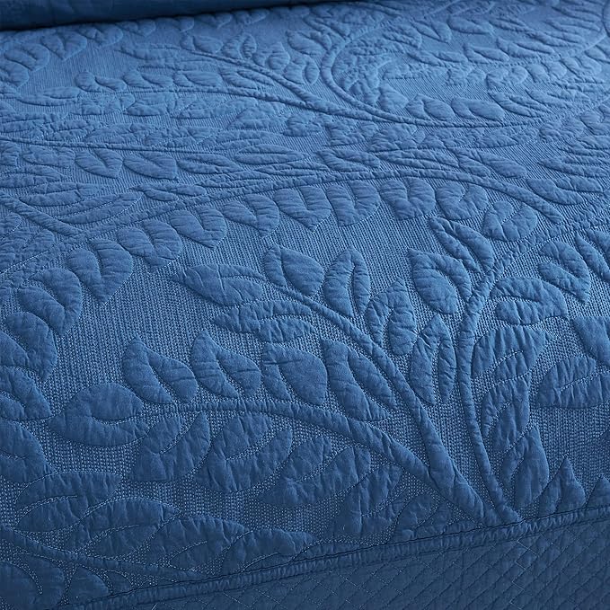 MarCielo 3-Piece 100% Cotton Oversized Bedspread Lightweight Quilt Coverlet Embroidery Farmhouse Bedding Set T0 (Midtone Blue, Twin (68"x86"))