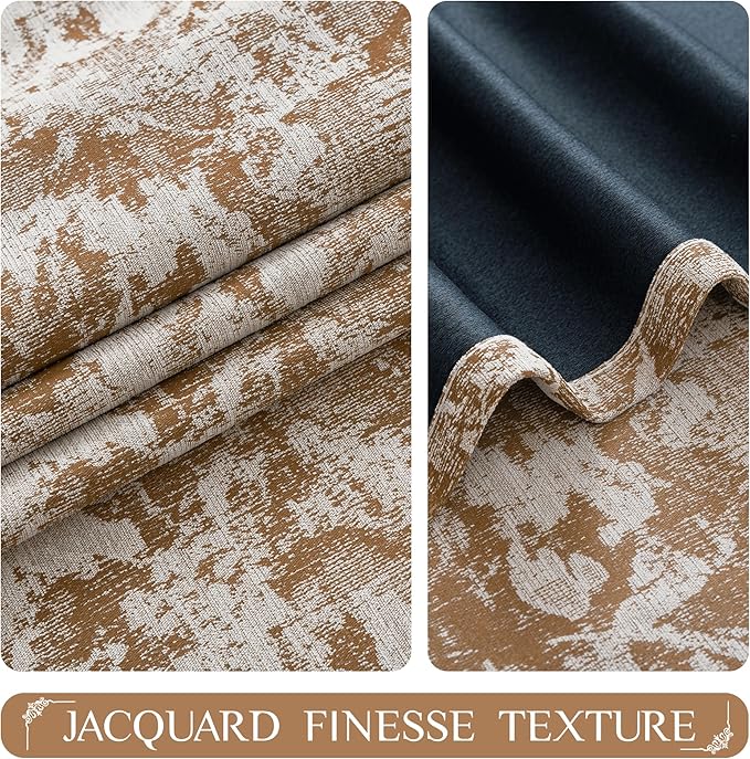 Beauoop Brown Floral Jacquard Blackout Curtains 96 Inches Long 2 Panels for Bedroom Living Room Chenille Flower Room Darkening Thermal Insulated Soundproof Grommet Window Treatments Drapes, 52x96