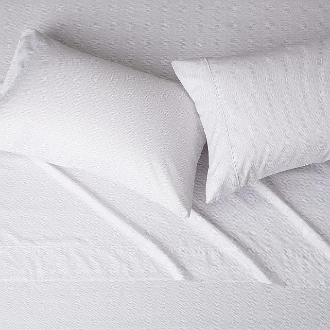 Amazon Basics Lightweight Super Soft, Cooling Luxury Microfiber 4 Piece Bed Sheet Set With 14-Inch Deep Pockets, King, Gray Crosshatch, Printed