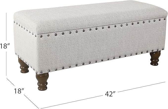 HomePop Large Storage Bench with Nailhead Trim -Gray Woven