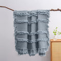 Ultra Soft Pre-Washed Quilted Throw Blanket, Ruffle Fringed Dark Blue Decorative Throw, Stone Washed Chic Rustic Blanket for Sofa Couch Bed Chair, 50"x 60"
