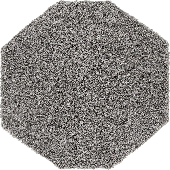 Unique Loom Solid Shag Collection Area Rug (4' Octagon, Cloud Gray)