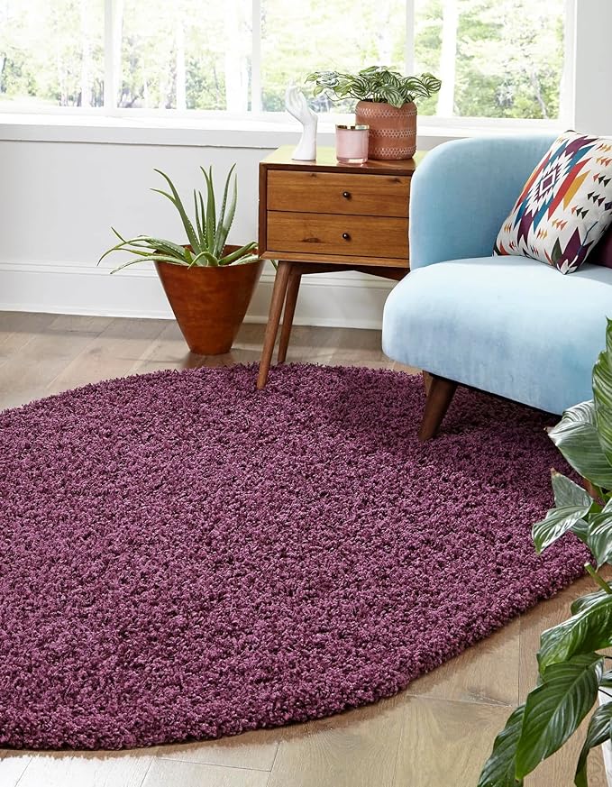 Unique Loom Solid Shag Collection Area Rug (5' 1" x 8' Oval, Eggplant Purple)