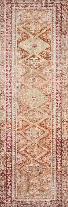 Loloi Layla Collection LAY-16 Natural/Spice 2'-0" x 5'-0" .13" Thick Accent Rug, Soft, Durable, Vintage Inspired, Distressed, Low Pile, Non-Shedding, Easy Clean, Printed, Living Room Rug