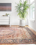 Loloi Layla Collection LAY-08 Red/Navy 7'-6" x 9'-6" .13" Thick Area Rug, Soft, Durable, Vintage Inspired, Distressed, Low Pile, Non-Shedding, Easy Clean, Printed, Living Room Rug