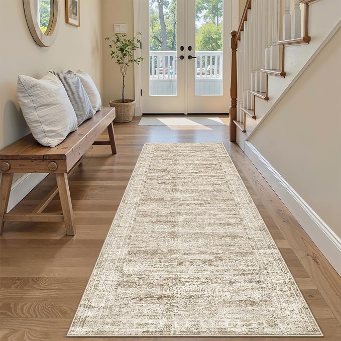 Runner Rug 2'x8' Washable Non-Slip Runner Rugs for Kitchen Bathroom Laundry Room Brown Vintage Floor Carpet Runners for Hallway Entryway