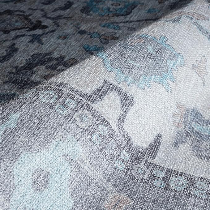 Fame Rugs Gray Modern Oushak Rug 2'6"x10, Vintage Turkish Colorful Oriental Antique Inspired Foldable Long Washable Runner Rugs, Luxury Living Room Bedroom (384GB, 2'6" x 10')