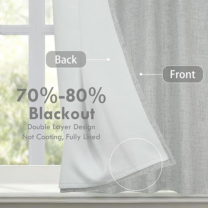 DriftAway Double Layer Linen Blackout Tie Up Curtains Thermal Insulated Fully Lined Balloon Roman Shade Bathroom Window Adjustable Rod Pocket for Small Window 25 Inch by 47 Inch Gray