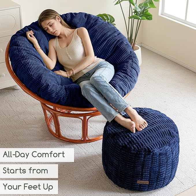 HIGOGOGO Pouf Ottoman Stuffed Round Modern Foam Filled Foot Rest Poufs for Living Room Chair Decorative 26 X 18 Inches Boho Relax Stool for Wedding Christmas Party, Navy Blue