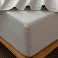 MooMee Fitted Bottom Sheet Only 100% Washed Cotton Linen Like Textured Breathable Durable Soft Comfy Deep Pocket Fits Mattress up to 17" (Natural Linen, Twin)
