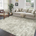 5x7 Area Rug Washable Vintage Neutral Living Room Carpet Large Indoor Non Slip Taupe Bedroom Distressed Low Pile Retro Accent Throw Rug for Dining Room